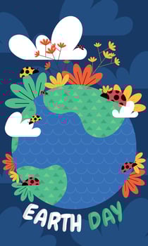 Geometric earth day card Ladybugs and flowers vector