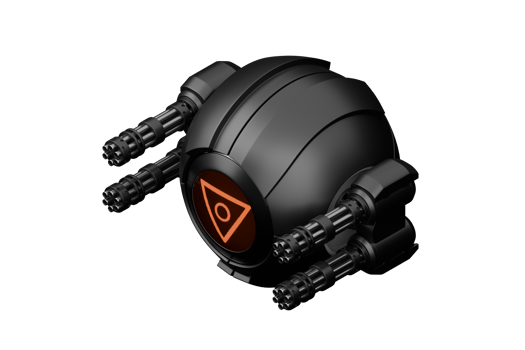 Spherical drone with gatling gun png