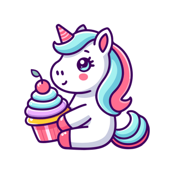 cute unicorn and cupcake icon character png