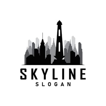 Skyscraper black silhouette design beautiful city skyline logo with tall building city illustration for template and branding vector