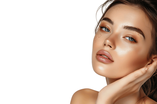 Beauty woman with hand near face, Skin care treatment or cosmetic ads. Beautiful female model on isolated transparent background png