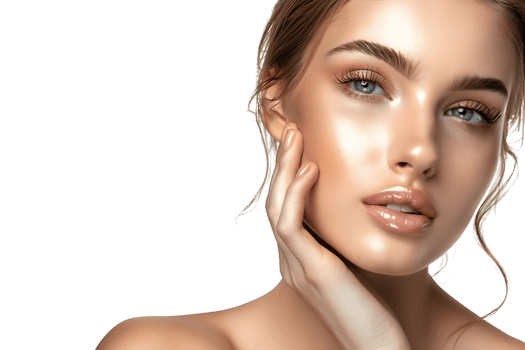 Beauty woman with hand near face, Skin care treatment or cosmetic ads. Beautiful female model on isolated transparent background png