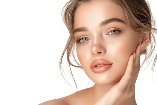 Beauty woman with hand near face, Skin care treatment or cosmetic ads. Beautiful female model on isolated transparent background png