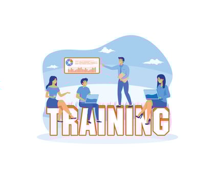 Training concept of young people attending the professional training with skilled instructor. flat modern illustration vector