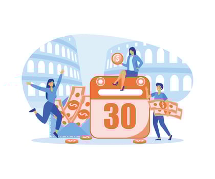Salary Payment Concept, Showing a group of people celebrating salary payment day. flat modern illustration vector
