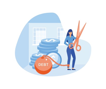 Businessman use pliers to cut the chain and free himself from debt metal ball. Financial freedom concept. flat modern illustration vector