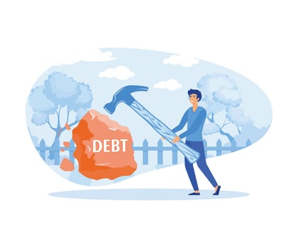 Businessman breaking rock of debt concept. Business financial symbol. flat modern illustration vector