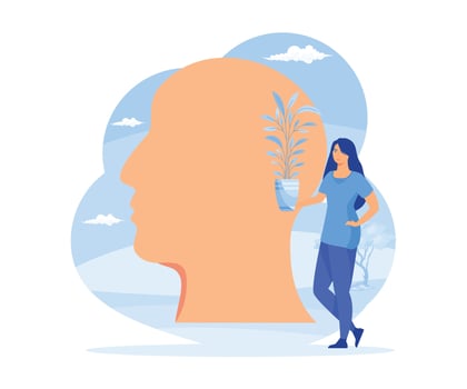 Mental health concept. Character with mental disorder fight against stress. Psychotherapy concept. flat modern illustration vector