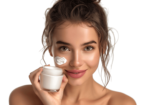 Concept of female beauty treatment. Young smiling beautiful woman on isolated transparent background png