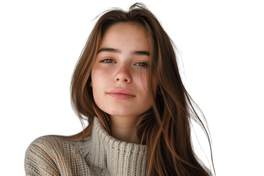 Pretty young woman at studio on isolated transparent background png