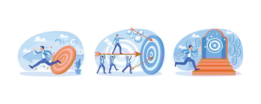 Business target. Business team work together. Develop business strategies toward success. Business target concept. Set flat illustration. vector