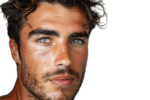 Portrait of handsome brunette man on isolated transparent background png