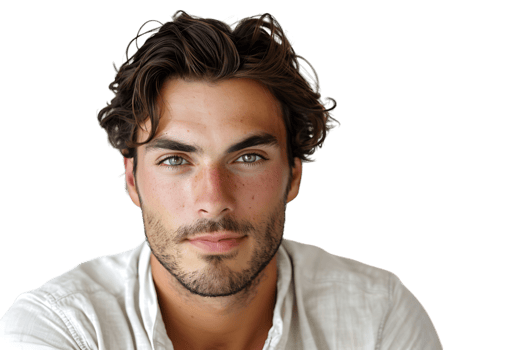 Portrait of handsome brunette man on isolated transparent background png