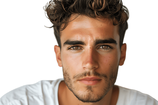 Portrait of handsome brunette man on isolated transparent background png