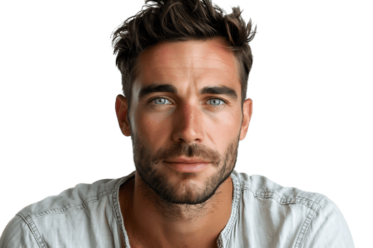 Portrait of handsome brunette man on isolated transparent background png