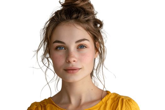 Confident woman in yellow top on isolated transparent background png