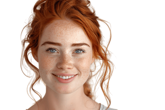 Portrait of young redhead woman smiling on isolated transparent background png