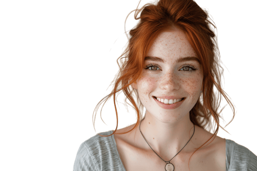 Portrait of young redhead woman smiling on isolated transparent background png