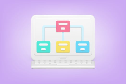 Web teamwork and cooperation on laptop 3d icon vector