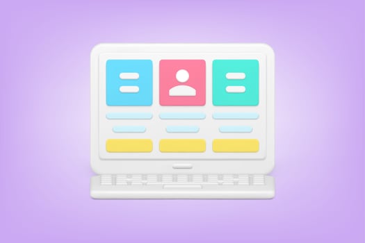 Online characteristic of employee on laptop screen 3d icon vector