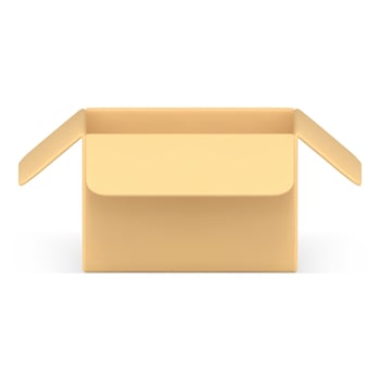 Open cardboard box front view 3d icon realistic illustration. Isometric container package vector