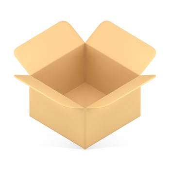 Open empty diagonally placed cardboard box putting goods personal things 3d icon realistic vector