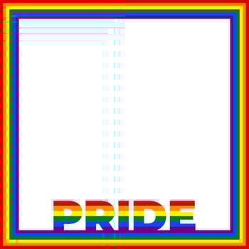 Rainbow striped square frame with rainbow text PRIDE, isolated on transparent background. Photo frame in the colors of the Pride flag. illustration vector