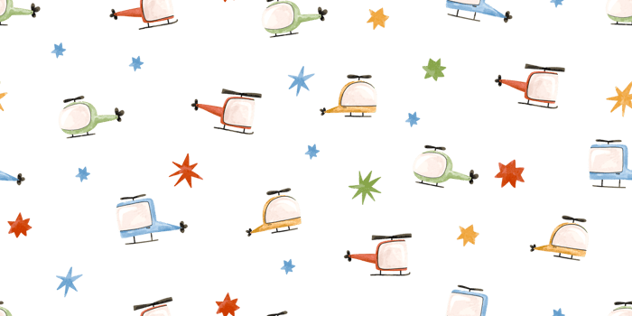Seamless pattern with cartoon colored helicopter. Background with air transport and stars. Travel by sky. Airplane. Hand drawn illustration on isolated background png