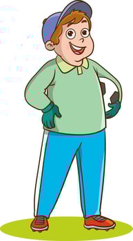 illustration of happy kid boy play soccer as goalkeeper vector