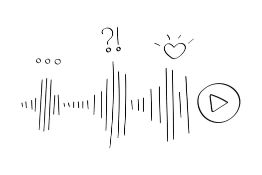 Voice message on social network, chat with reactions. Sound wave. Doodle frequency with different amplitude, radio signal, line waveform, volume level symbol. Music player. Sketch. illustration vector