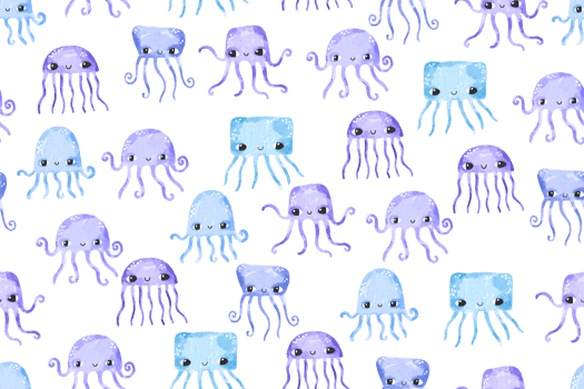 Seamless pattern with blue jellyfish. Underwater world and ocean animals. Background for children. Ideal for textiles, wrapping paper, children's room png