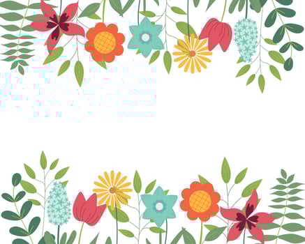 Hand sketched background, illustration. Borders with leaves and flowers for greeting card, invitation template. Retro, vintage lettering banner, poster, background. vector
