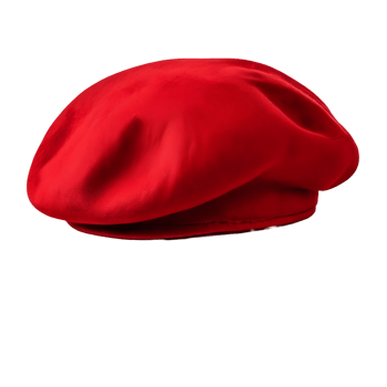 Red french cap beret side view isolated on transparent background, cut out, or clipping path. png