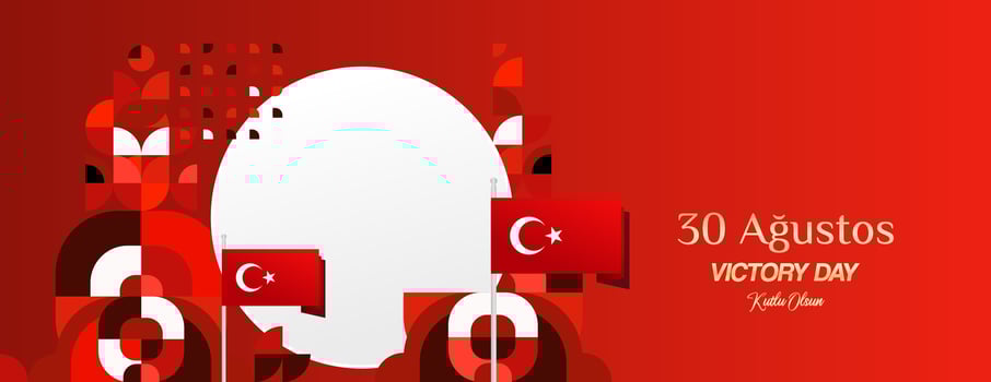 Turkey Victory Day wide banner in modern geometric style with red colors. Turkish National Day greeting card template illustration on August 30. Happy Victory Day Turkey vector