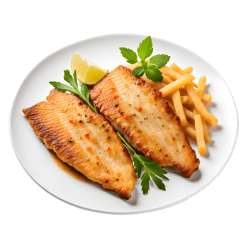 Fried Fish Fillet with Crispy French Fries Isolated on Transparent Background png