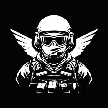 Silhouette of Soldier in full uniform ready for combat vector