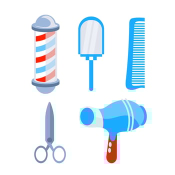 Hairdressers tools. Barbershop accessories cute elements isolated set. vector