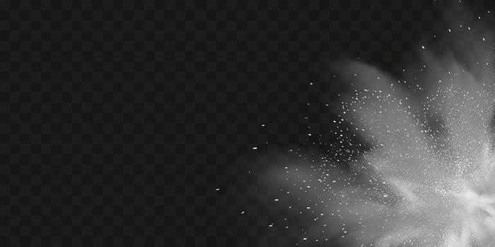 A realistic set of white clouds of flour, sugar, washing powder. An explosion of snow dust in the air. A splash of ice crystals in a white blizzard cloud. vector