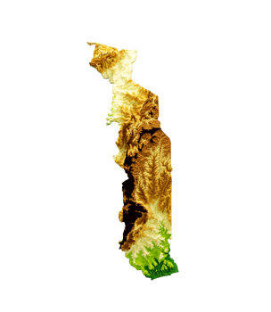 Togo Map Shaded relief Color Height map 3d illustration png