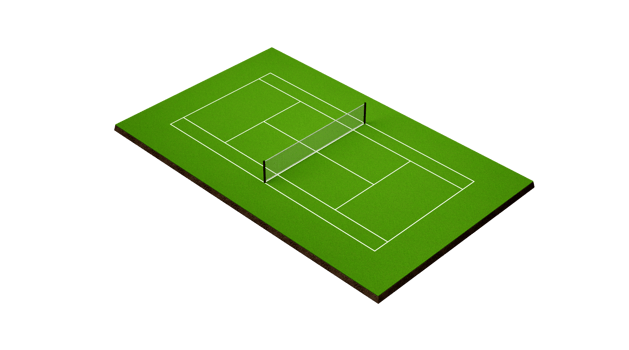 3D Green Grass Tennis Court Field With Net And White Lines Marking Boundaries 3D Illustration png