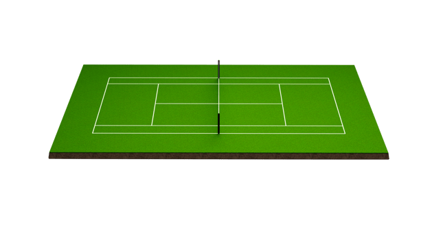 3D Green Grass Tennis Court Field With Net And White Lines Marking Boundaries 3D Illustration png
