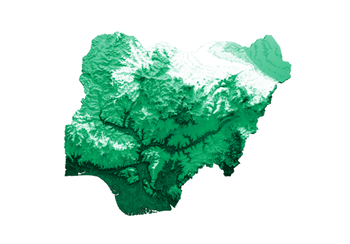 Nigeria map with the flag Colors Shaded relief map 3d illustration png