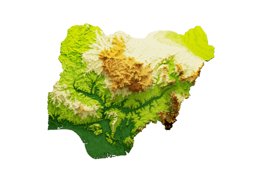 Nigeria Map Shaded relief Color Height map 3d illustration png