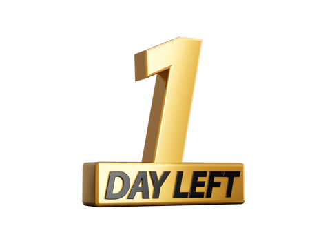 One Day Left Only 1 day left Design template Countdown left days banner. count time sale. 3d illustration png