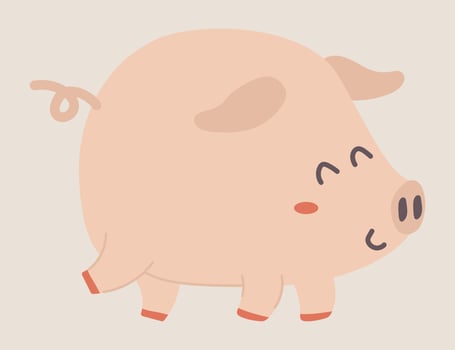 Happy pink pork in flat design. Domestic animal livestock ranch farming. illustration isolated. vector