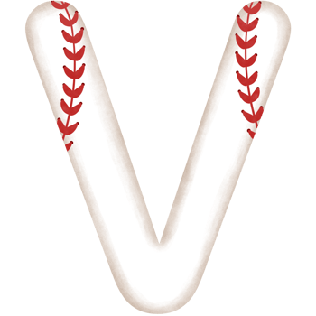 Watercolor baseball alphabet letter v clipart illustration. png