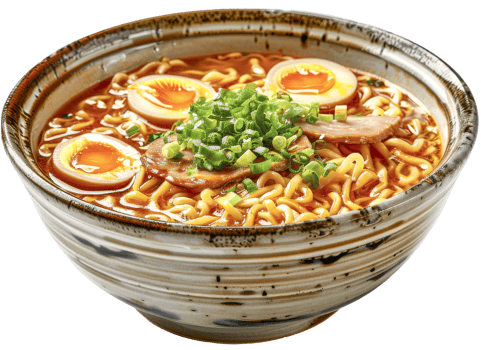 Traditional Spicy Ramen Bowl with Egg and Mushrooms png