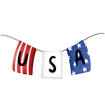 Independence day usa bunting watercolor clipart, 4th of july celebration flags garlands. png