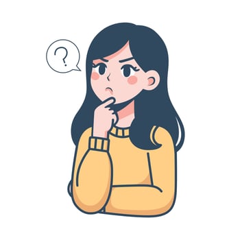 woman thinking cartoon illustration. girl cartoon character minimalist style vector