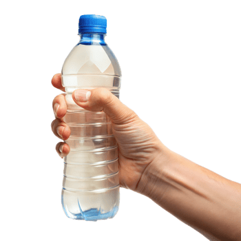 Hand gripping a clear bottle of water, isolated on transparent png